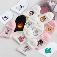 Load image into Gallery viewer, Women Socks Cartoon Character Cotton Socks Harajuku Female Cute Unisex Skatebord Socks Hipster Fashion Animal Print Ankle Socks