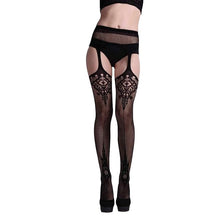 Load image into Gallery viewer, Women Sexy Lingerie Stripe Elastic Stockings Transparent Black Fishnet Stocking Thigh Sheer Tights Embroidery Pantyhose dropship