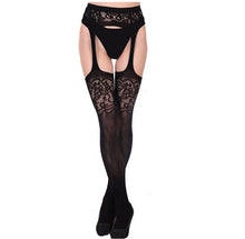 Load image into Gallery viewer, Women Sexy Lingerie Stripe Elastic Stockings Transparent Black Fishnet Stocking Thigh Sheer Tights Embroidery Pantyhose dropship